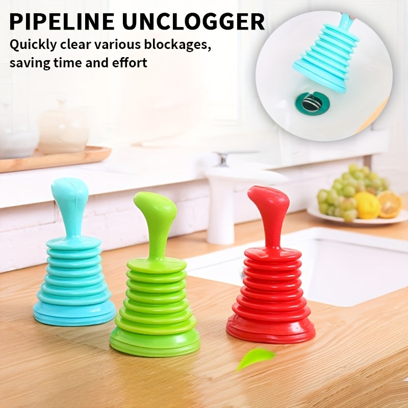 1pc Plastic Handheld Sink & Drain Clog Remover, Flexible Mini Plunger, Easy Squeeze Unclogger for Kitchen & Bathroom Pipes