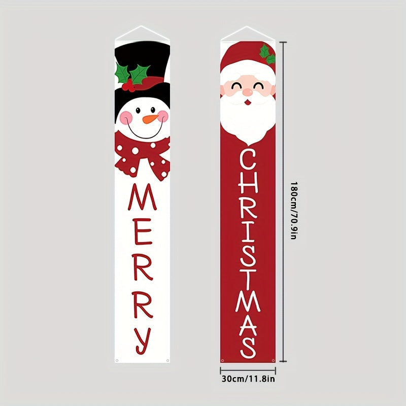 Set of Merry Christmas Hanging Flags: Snowman Christmas Decorations Supplies for Holiday Home Interior and Exterior Walls