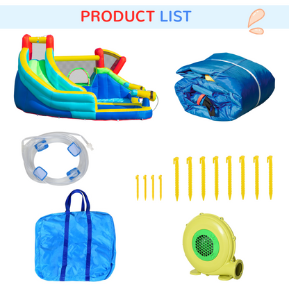 Outsunny Kids Bouncy Castle Water Slide 5 in 1 Inflatable Bounce House Jumping Castle Water Pool Gun Climbing Wall with Air Blower for Kids Age 3-8, 3.85 x 3.65 x 2m