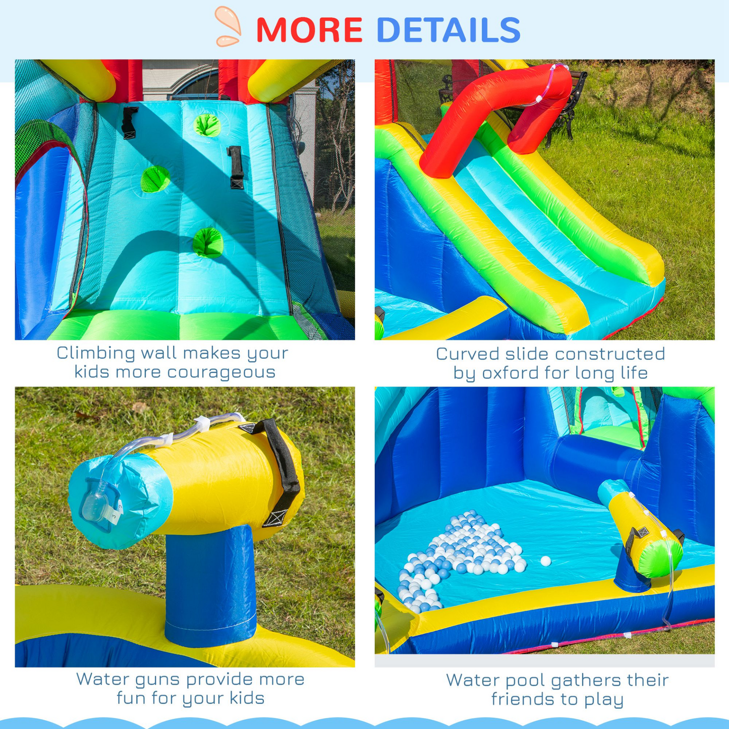 Outsunny Kids Bouncy Castle Water Slide 5 in 1 Inflatable Bounce House Jumping Castle Water Pool Gun Climbing Wall with Air Blower for Kids Age 3-8, 3.85 x 3.65 x 2m