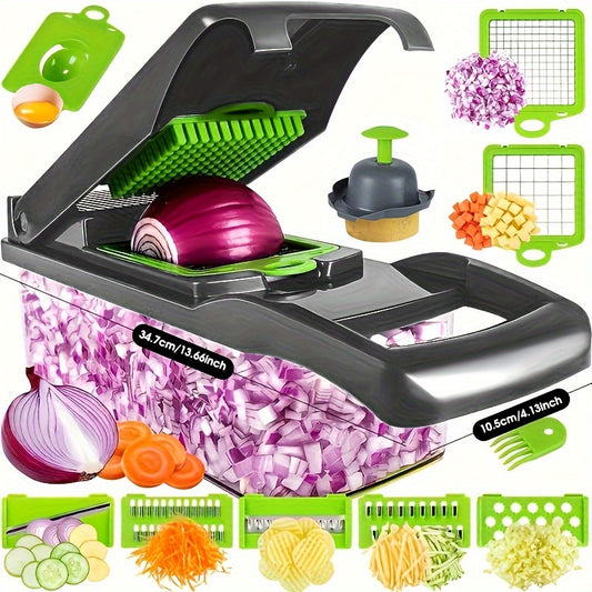 15pcs/set Ultimate Kitchen Companion - Multifunctional Vegetable Chopper, Fruit Slicer, Food Grater, Onion Mincer, Potato Shredder with Interchangeable Blades, Container and Ergonomic Handle for Easy Meal Prep and Cooking