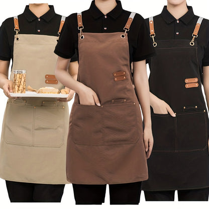 [Popular Choice] Waterproof Canvas Dining Apron with Pockets for Coffee Bars, Restaurants, and Flower Shops - Women's Waist Overalls, 1pc