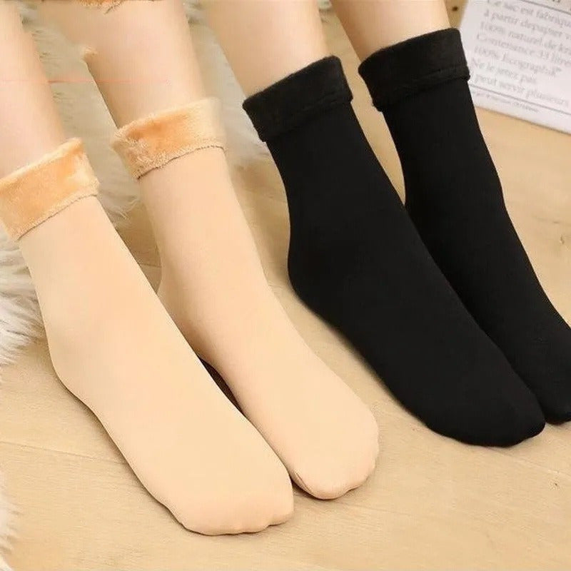 Women's Thermal Insulated Knit Polyester Socks - 2 Pairs, Solid Color, Hand Wash Only, Winter Thick Warm Short Cashmere Feel Snow Velvet Socks for Home and Boots