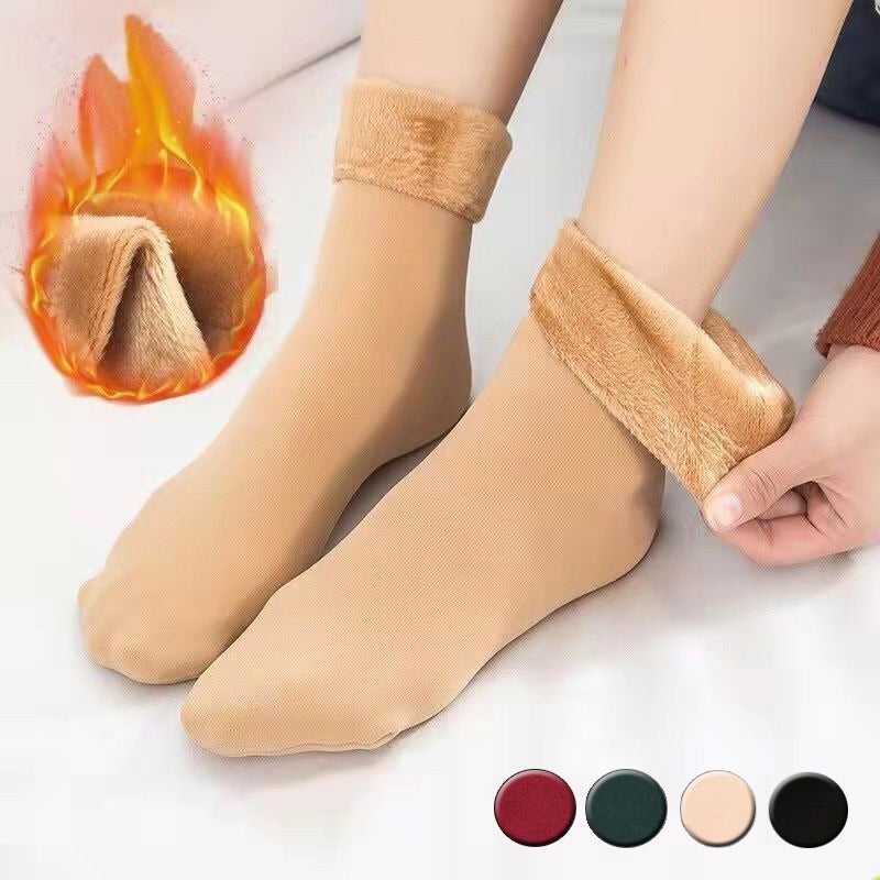 Women's Thermal Insulated Knit Polyester Socks - 2 Pairs, Solid Color, Hand Wash Only, Winter Thick Warm Short Cashmere Feel Snow Velvet Socks for Home and Boots