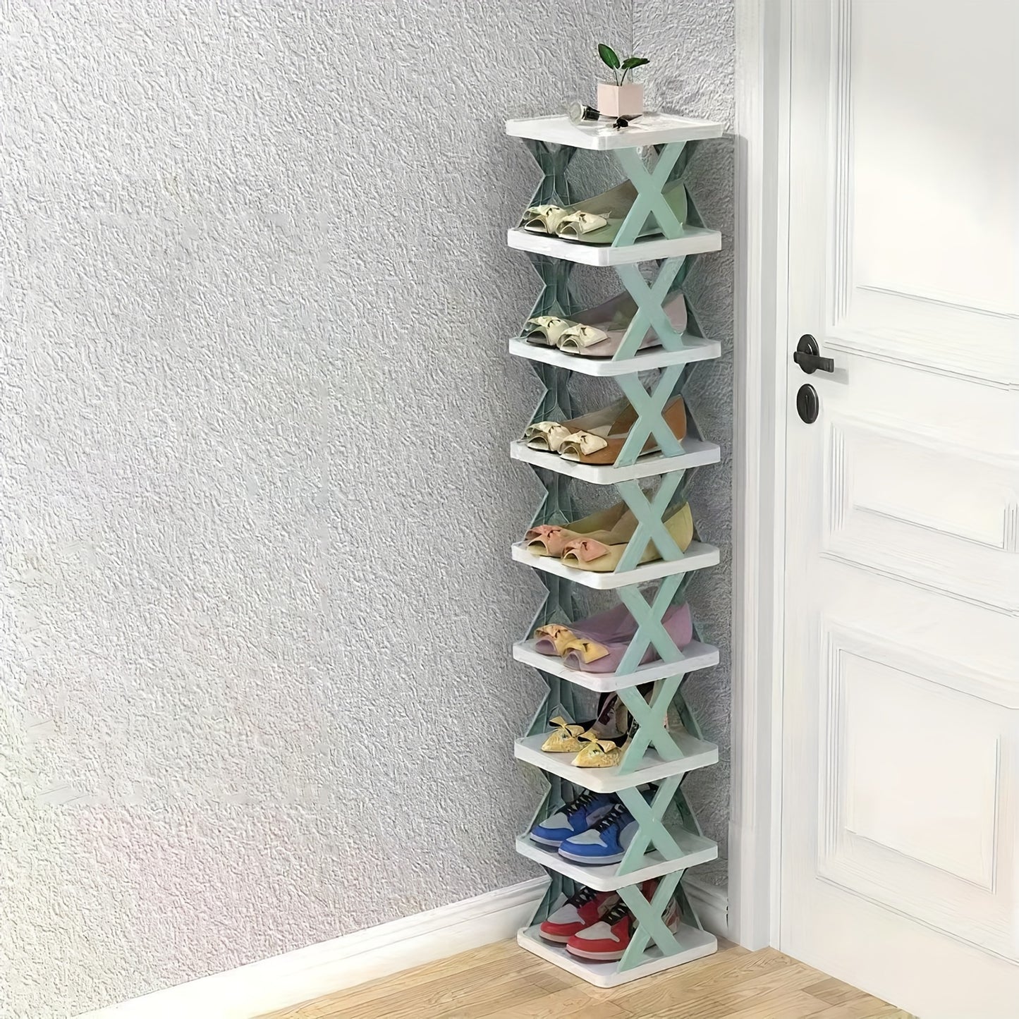 9/5 Tier Narrow Entryway Shoe Rack Plastic Vertical Shoe Organizer Space Saving Free Standing Shoes Storage Shelf Closet Hallway Free Standing Shoe Racks