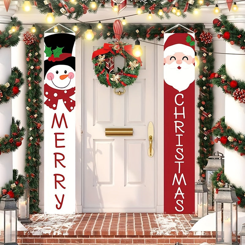 Set of Merry Christmas Hanging Flags: Snowman Christmas Decorations Supplies for Holiday Home Interior and Exterior Walls