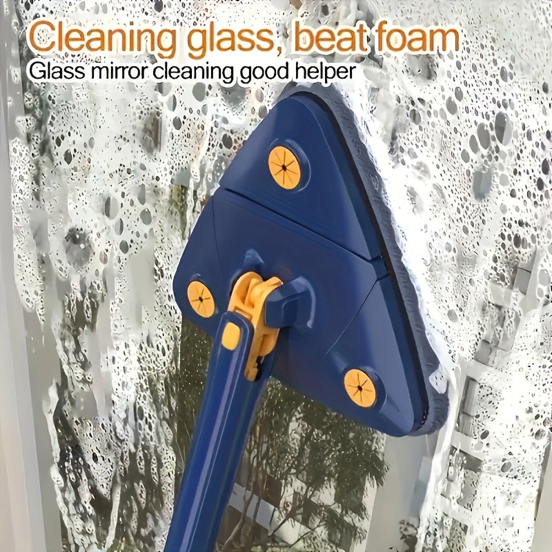 Triangle 360° Rotating Mop Set with Telescopic Handle, 4 Washable Pads - Hand-Free Wringing Floor Mop for Wet and Dry Use, Multi-Surface Cleaner for Walls, Ceiling Corners, and Glass – Ideal for Living Room, Bedroom Cleaning Tools & Accessories