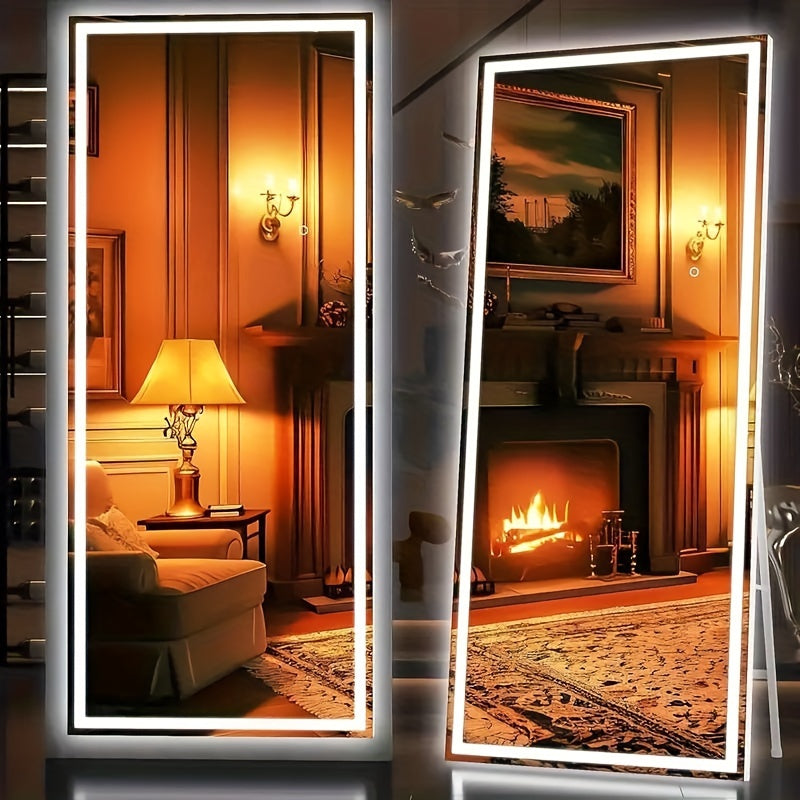 Full-length Mirror, Aluminum Frame - LED Lighted Full-length Mirror - Arched Dressing Mirror - Full-length Dressing Mirror - For Bedroom Or Living Room Use, Available In Black/gold/white