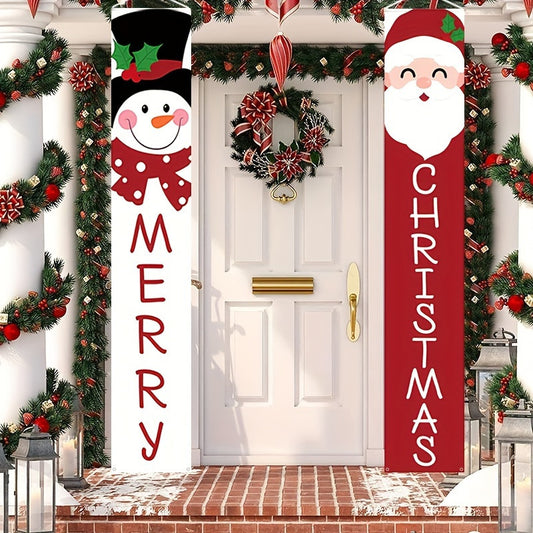 Set of Merry Christmas Hanging Flags: Snowman Christmas Decorations Supplies for Holiday Home Interior and Exterior Walls