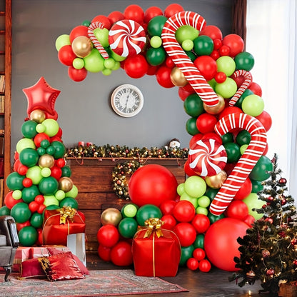 144 Piece Christmas Balloon Garland Arch Kit With Xmas Red Gold Fresh Green And Dark Green Balloon Candy Balloons Gift Box Balloons Red Star Balloons For Christmas Party Decorations