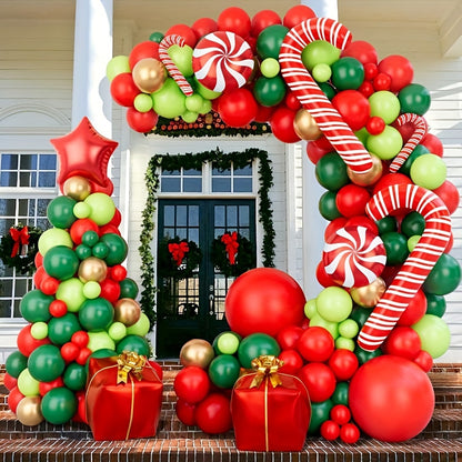 144 Piece Christmas Balloon Garland Arch Kit With Xmas Red Gold Fresh Green And Dark Green Balloon Candy Balloons Gift Box Balloons Red Star Balloons For Christmas Party Decorations