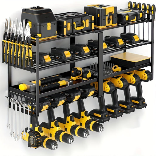 1pc, Heavy-duty Metal Garage Tool Organizer - A Must-have For Home Tool Storage With Multiple Drill Holders, Wall-mounted Floating Racks, Power Tool Storage Without Electricity, Including Screw Tool Holders, The Ideal Gift For Father's Day