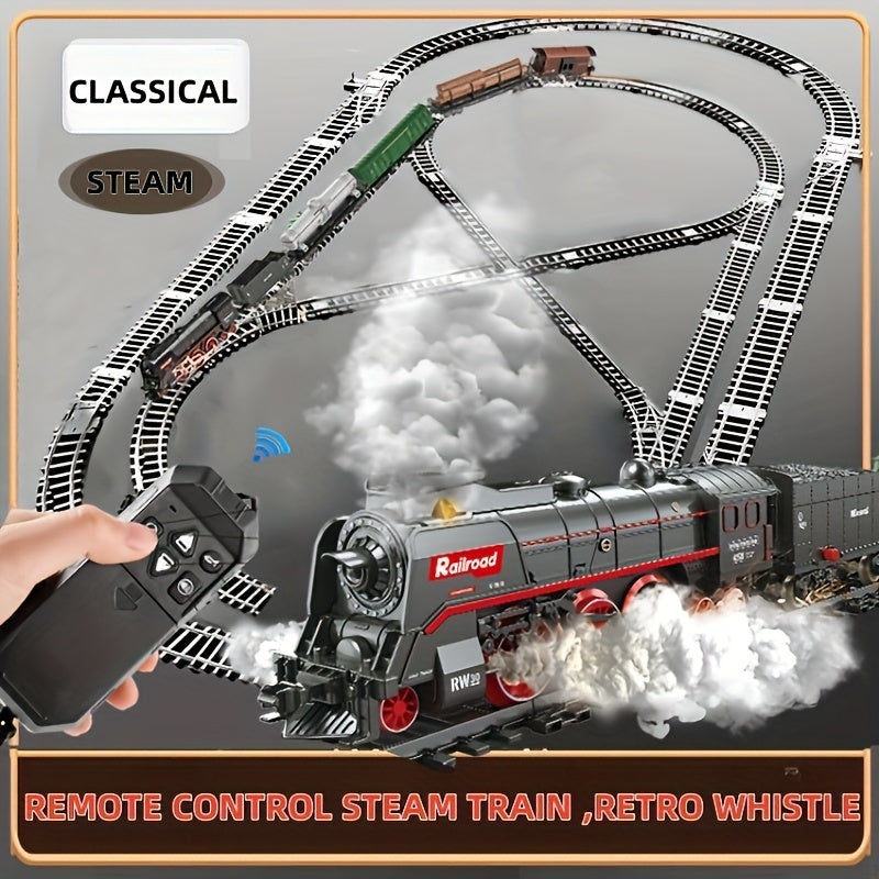 Deluxe Steam Engine Train Set with Long Track - Electric Toy with Realistic Sounds, Spray Lights & Durable ABS Construction