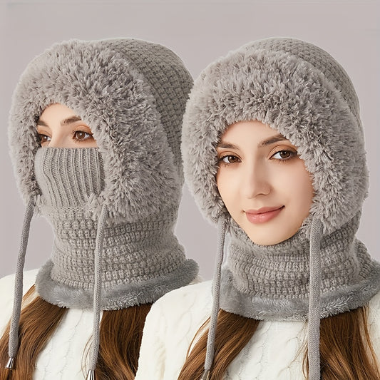 Cozy 3-in-1 Winter Hat with Fleece Lining - Knit, Earmuffs & Face Mask Combo for Outdoor Activities and Cycling