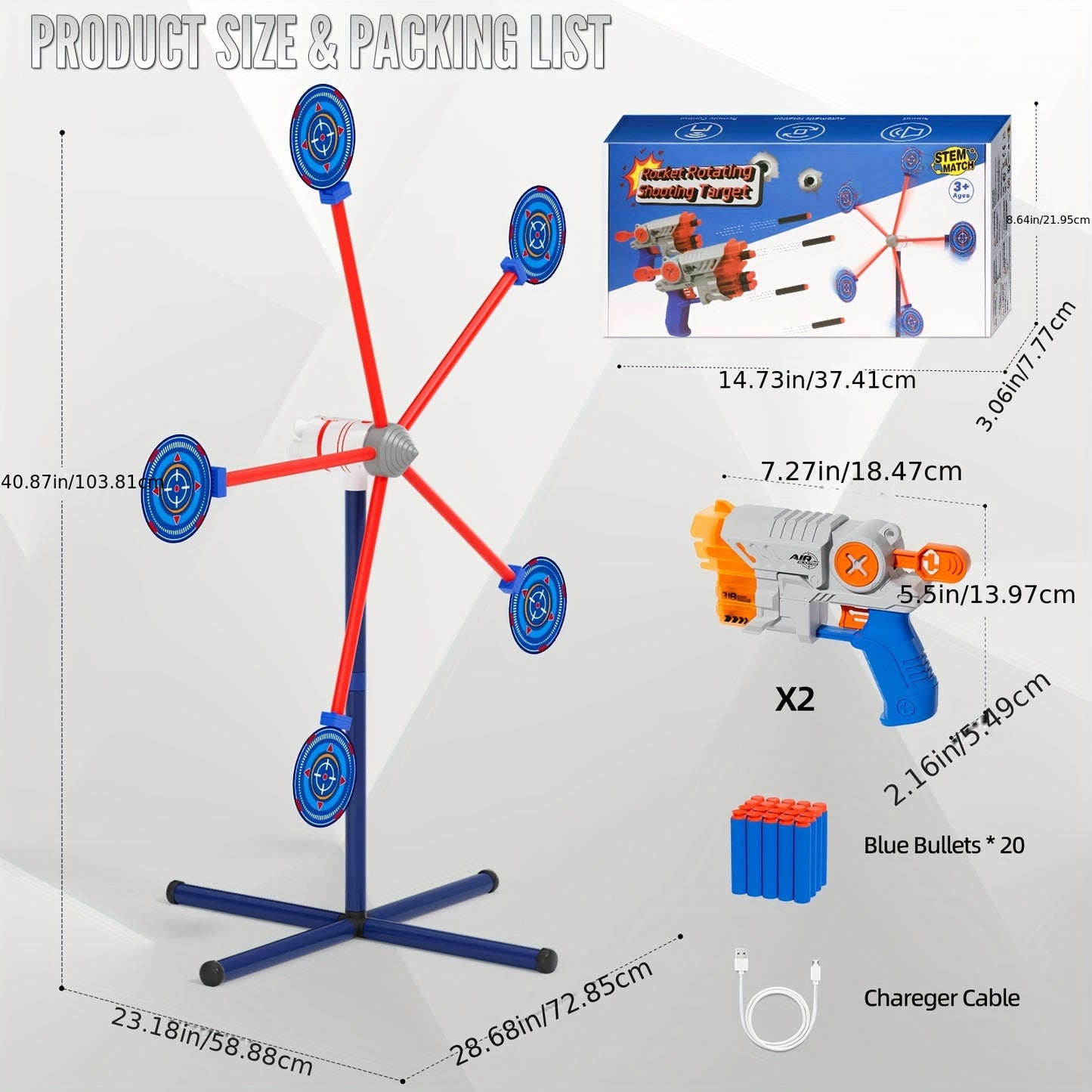 20 Foam Darts, 2 Toy Guns with Moving Shooting Target, Shooting Game Toy for 5 6 7 8 9 10+ Years Olds Boys Girls