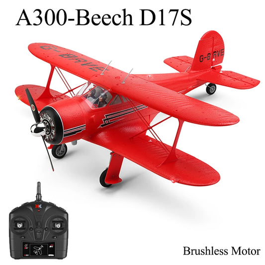 2024 New WLtoys A300-Beech D17S RC Airplane RTF EPP 4CH Biplane Brushless Motor With LED 3D/6G Gyro Version Mode1/Mode2 Swith