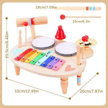 Children's Drum Kit, 10-in-1 Musical Instruments Children From 1 2 3 Years With Xylophone, Baby Toy, Children's Toy, Wooden Toy For Easter, Christmas, Gift For Boys And Girls