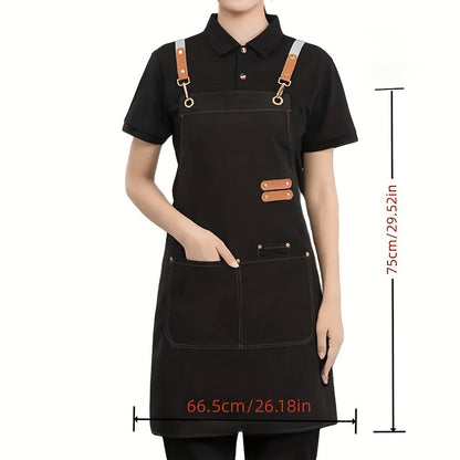 [Popular Choice] Waterproof Canvas Dining Apron with Pockets for Coffee Bars, Restaurants, and Flower Shops - Women's Waist Overalls, 1pc