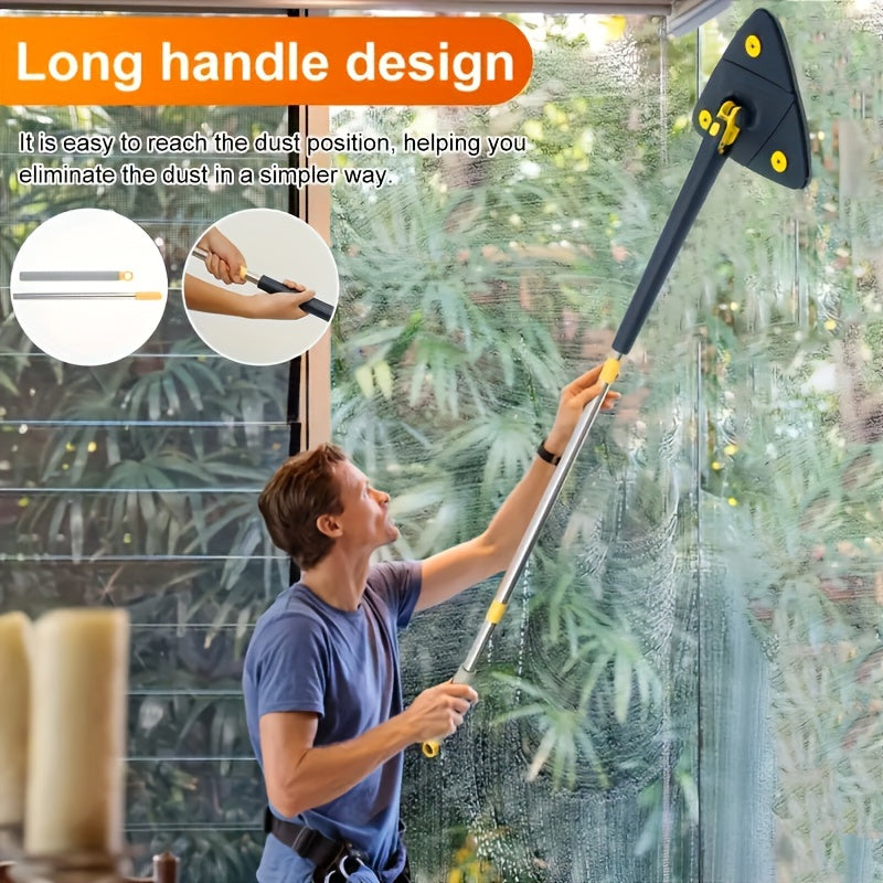 Triangle 360° Rotating Mop Set with Telescopic Handle, 4 Washable Pads - Hand-Free Wringing Floor Mop for Wet and Dry Use, Multi-Surface Cleaner for Walls, Ceiling Corners, and Glass – Ideal for Living Room, Bedroom Cleaning Tools & Accessories