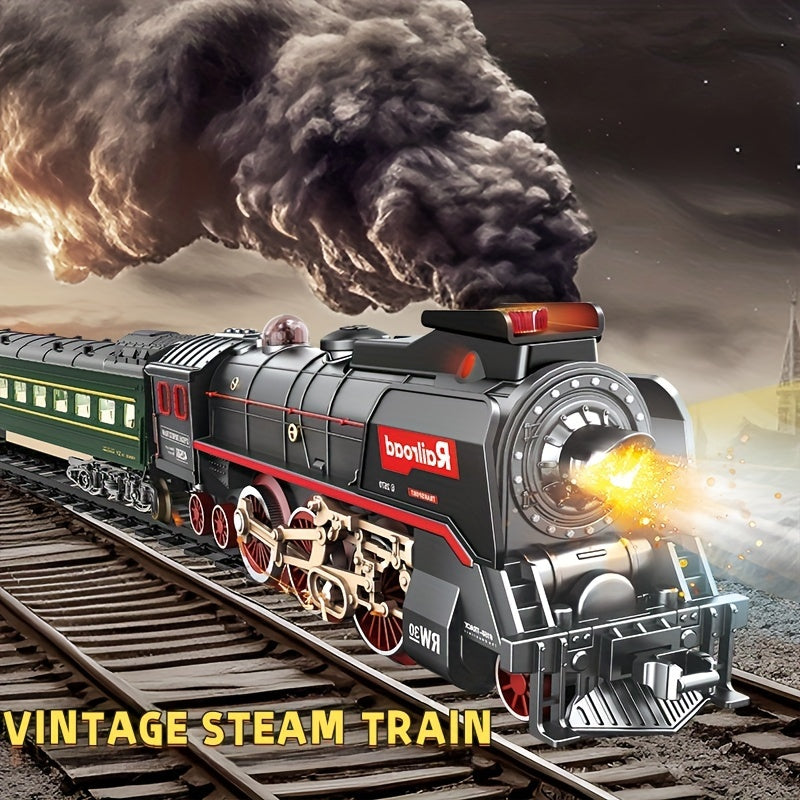 Deluxe Steam Engine Train Set with Long Track - Electric Toy with Realistic Sounds, Spray Lights & Durable ABS Construction